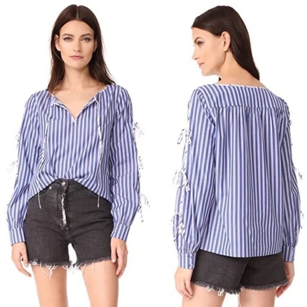 Parker NY Lavinia Combo Blouse Tie Sleeve Contrast